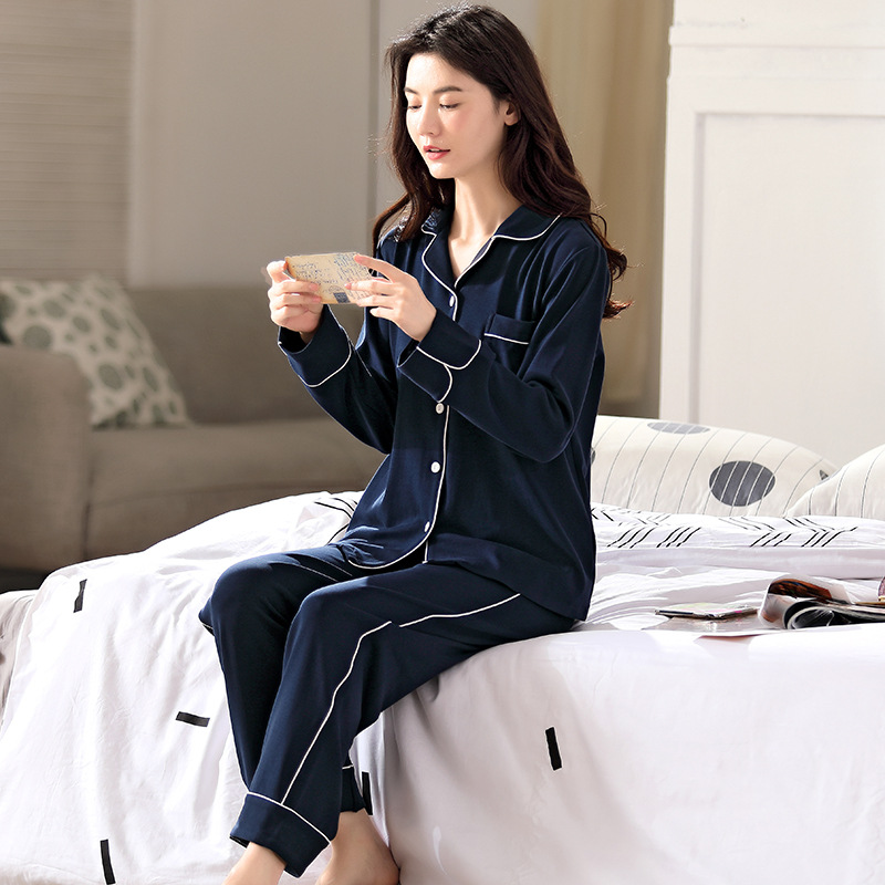 Lapel cardigan loose pajamas 2pcs set for women