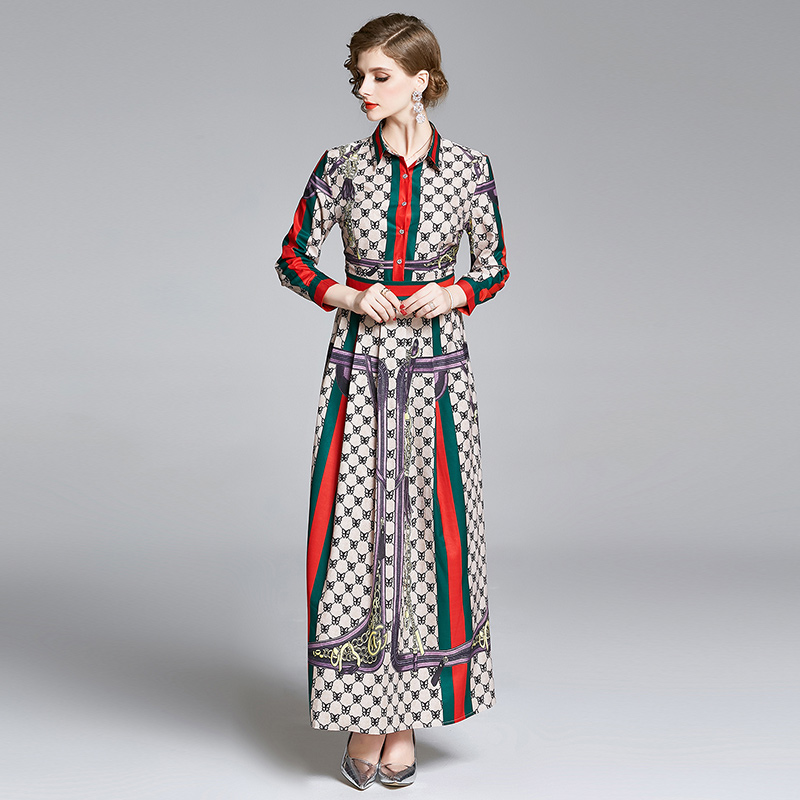 Fashion printing European style slim all-match dress