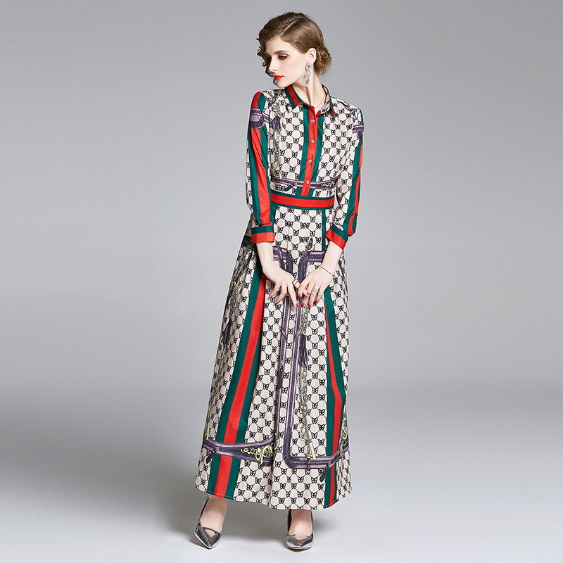 Fashion printing European style slim all-match dress