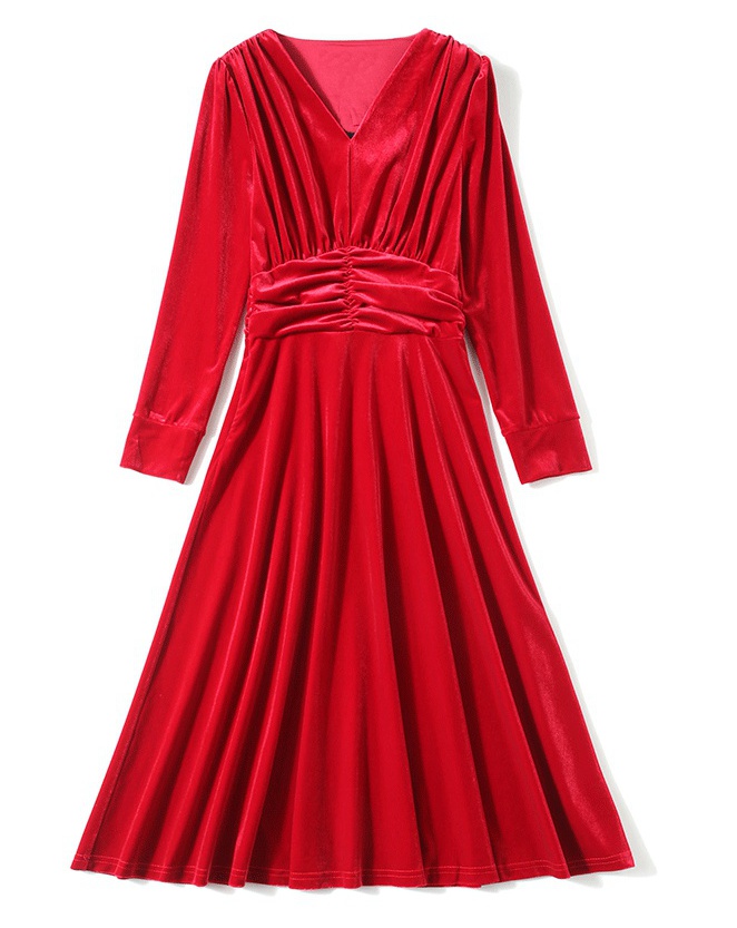 Long sleeve red dress temperament formal dress