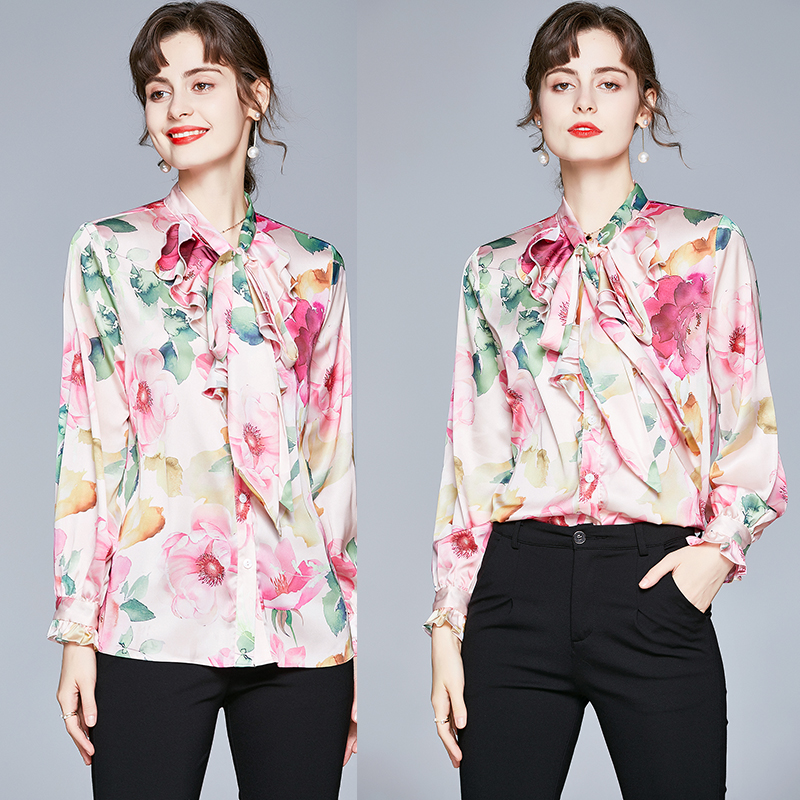 Flowers Western style blooming satin shirt