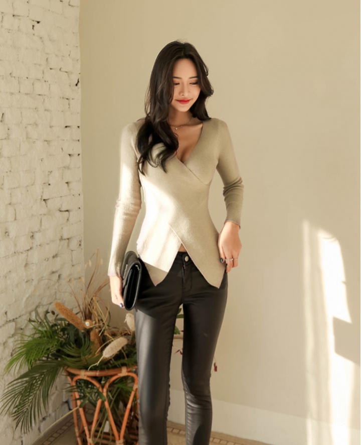 Korean style long sleeve small shirt knitted tops for women