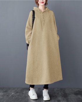Hooded simple long dress plus velvet Casual jumpsuit