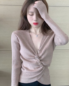 Autumn and winter V-neck clavicle bandage tops for women