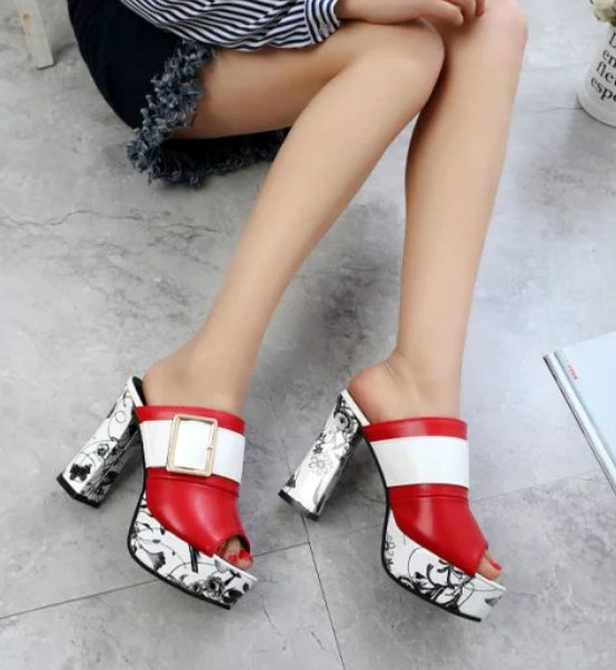 High-heeled large yard fish mouth slippers for women