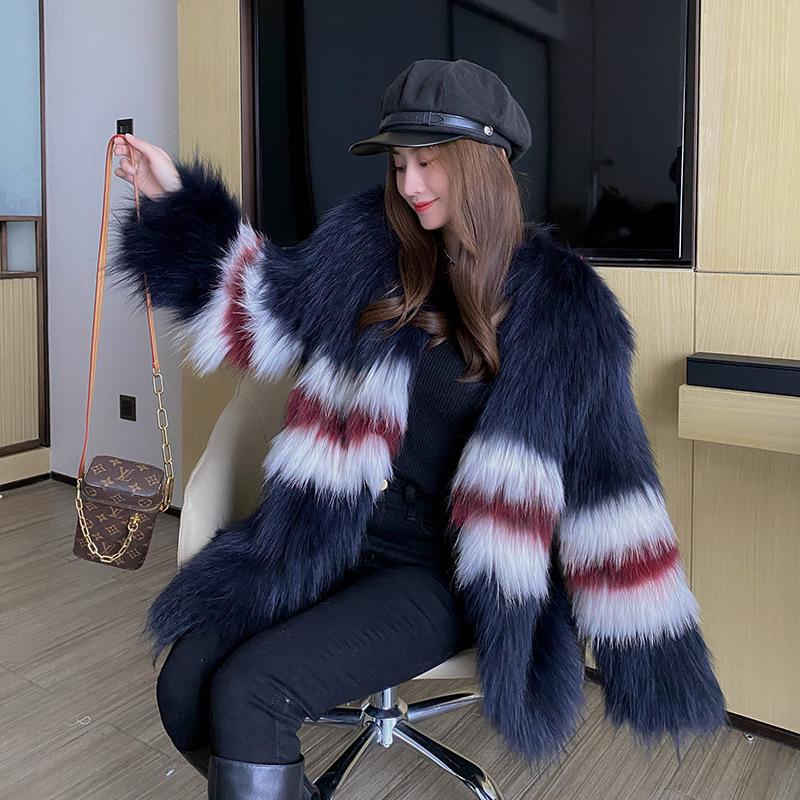 Raccoon fur fashion fur coat winter weave overcoat for women