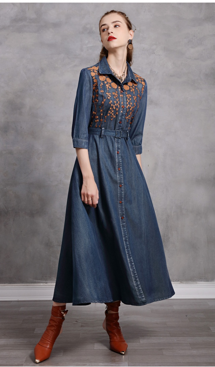 Embroidery autumn pinched waist dress for women