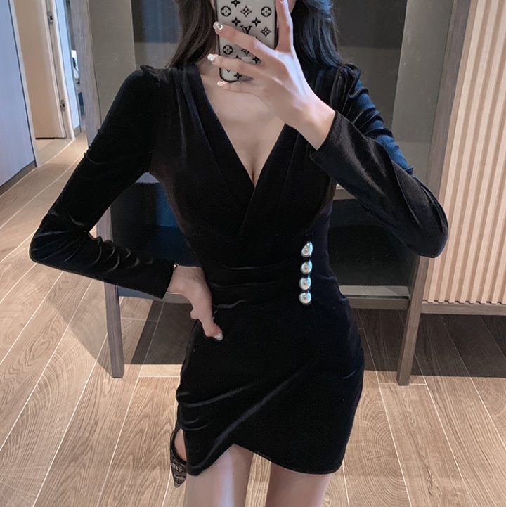 Sexy pinched waist dress velvet T-back for women