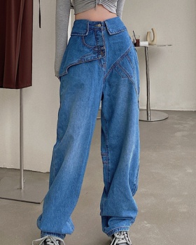 Wide leg mopping slim pants drape high waist retro jeans