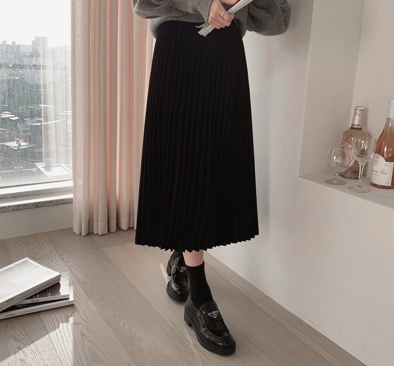 All-match slim pleated broadcloth Korean style high waist skirt