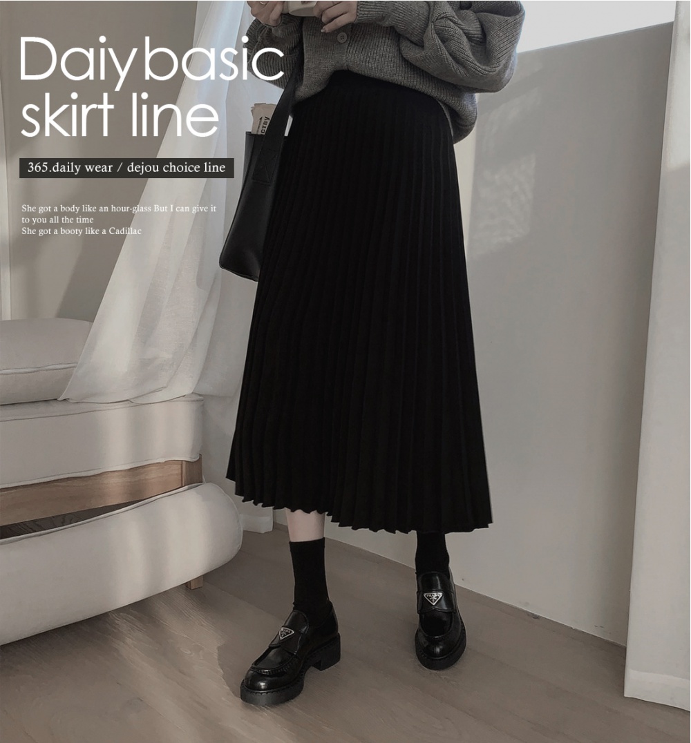 All-match slim pleated broadcloth Korean style high waist skirt