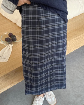 High waist plaid long slim Korean style skirt