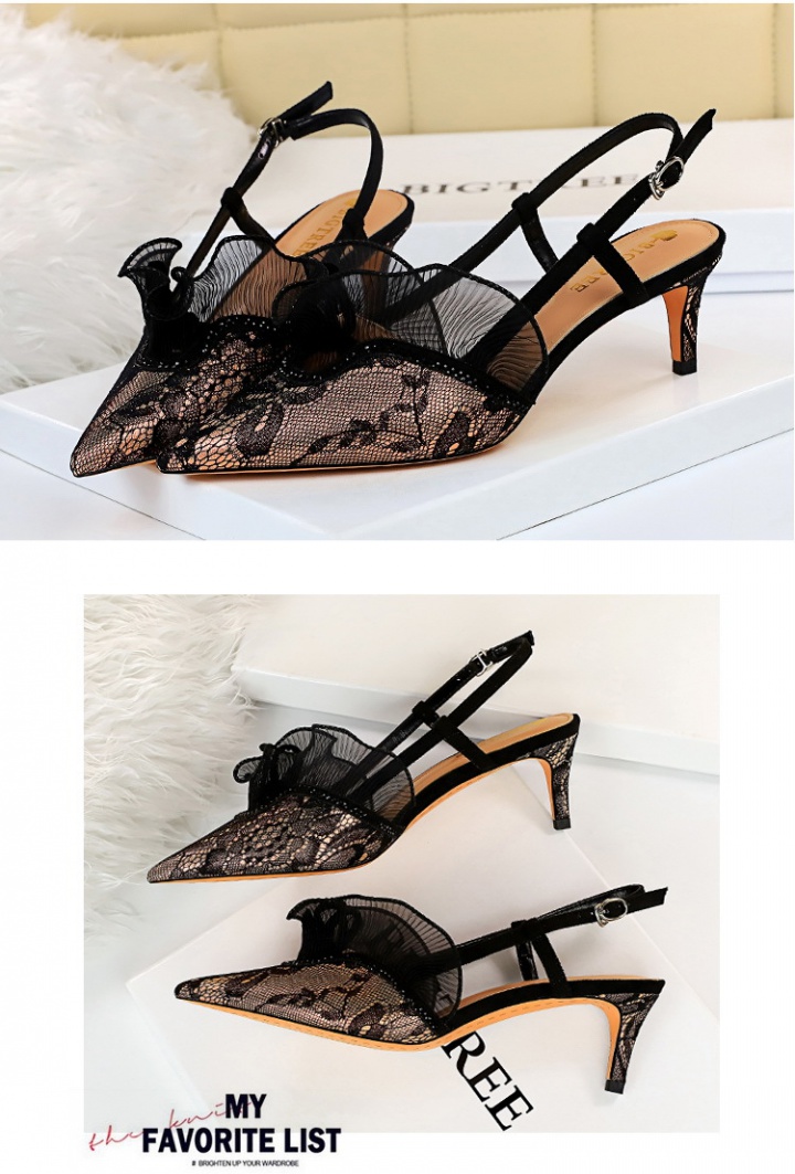 Hollow lace high-heeled pointed low sandals for women