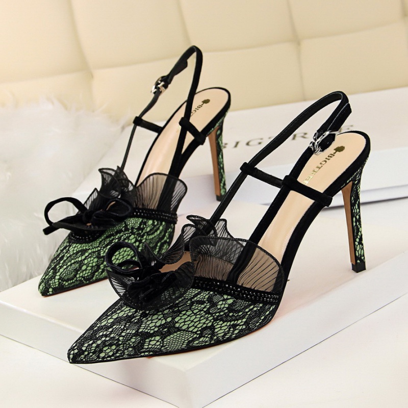 High-heeled mesh low hollow pointed sandals for women
