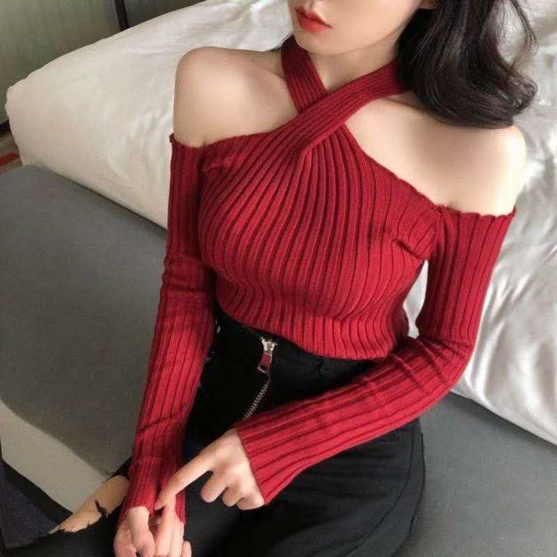 Halter strapless cross bottoming sexy sweater