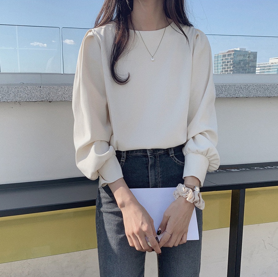 Pure long sleeve simple round neck Korean style shirt