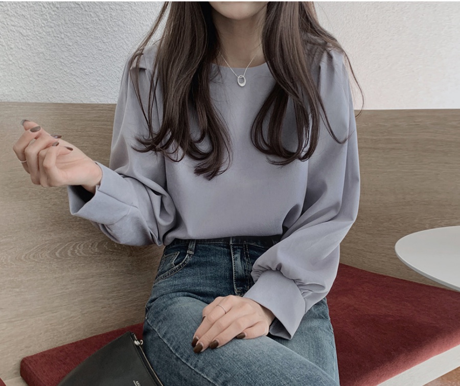 Pure long sleeve simple round neck Korean style shirt