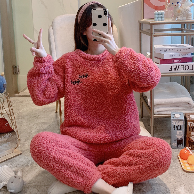 Homewear round neck girl thermal thick at home pajamas