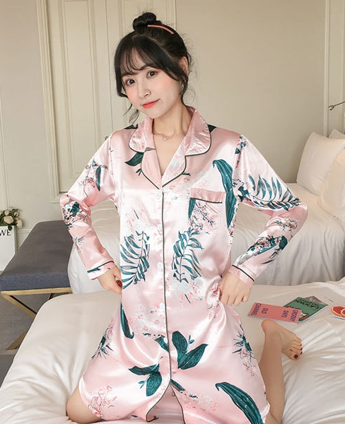 Imitation silk night dress thin shirt for women