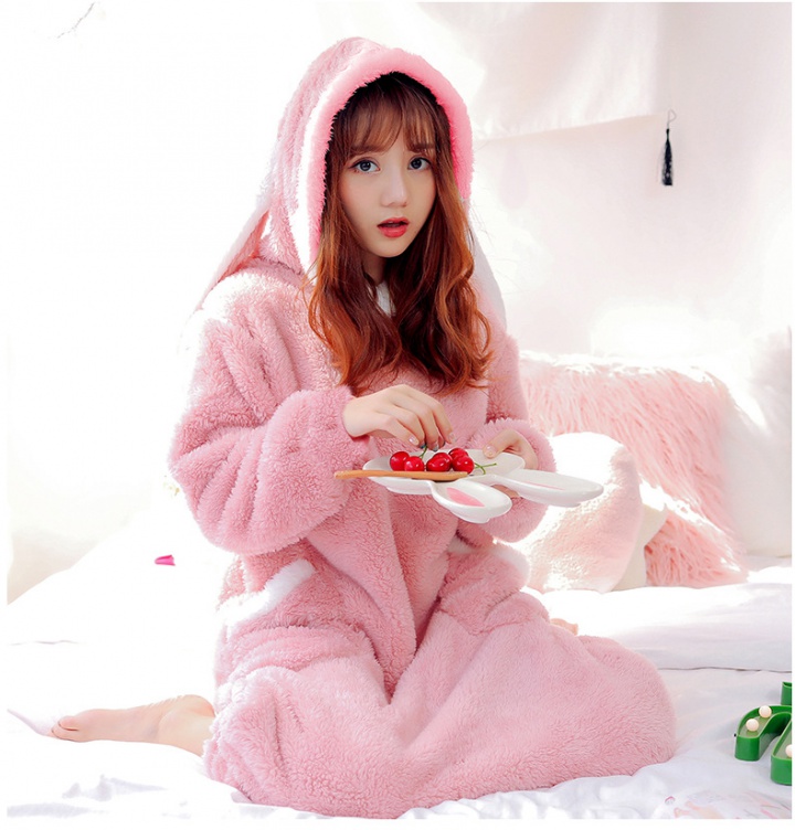 Autumn and winter lovely thick flannel hooded night dress