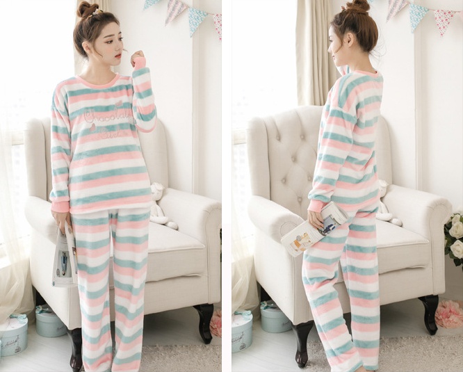 Thick round neck autumn and winter thermal pajamas