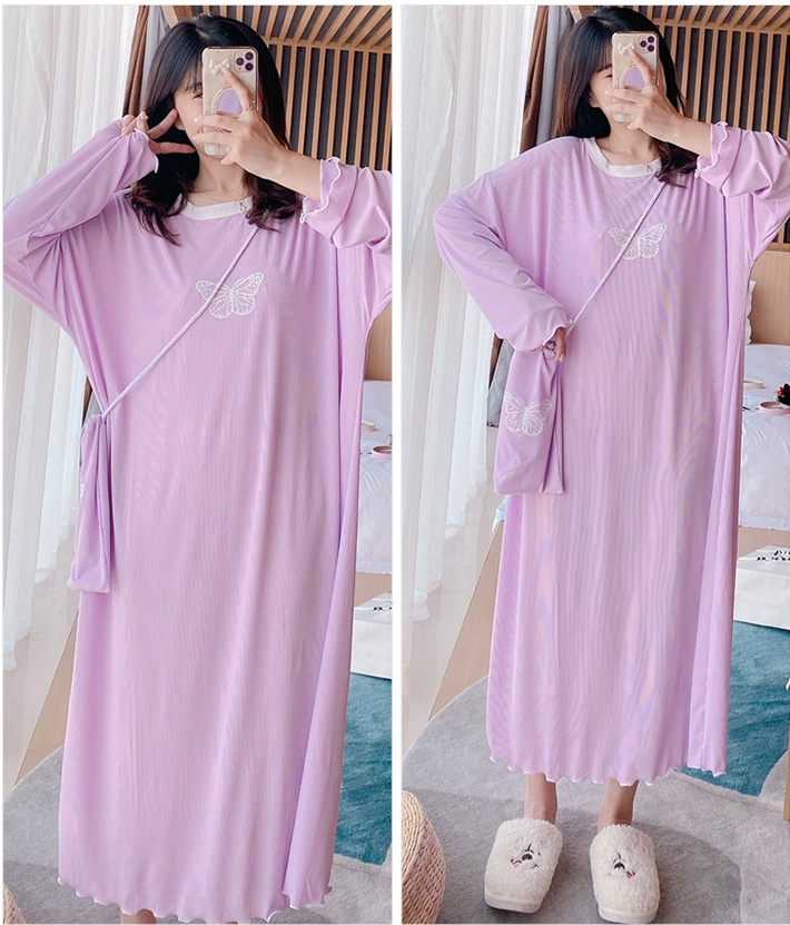Sweet fresh pajamas long sleeve night dress for women