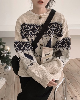 Thick patterns sweater christmas round neck cardigan