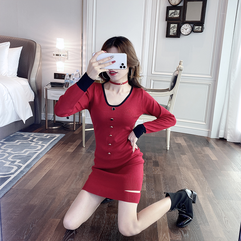 Tight bottoming dress knitted sweater dress