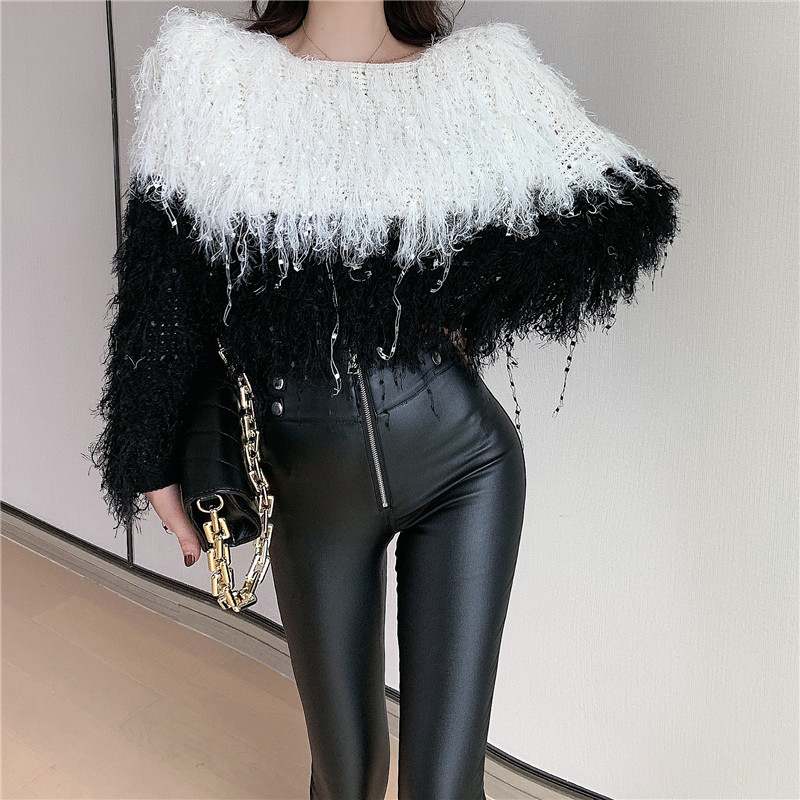 Tight long pants autumn and winter leather pants