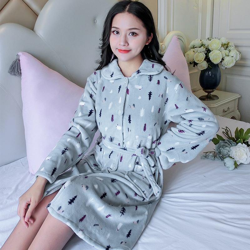 Homewear flannel pajamas long sleeve nightgown a set for women