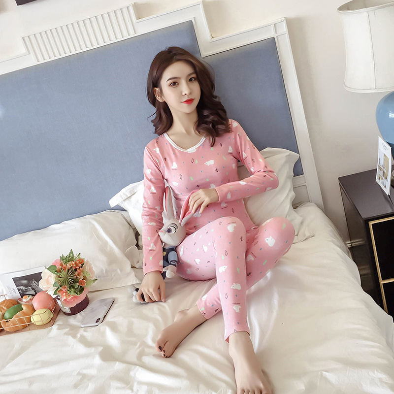 Long sleeve thermal pajamas 2pcs set for women