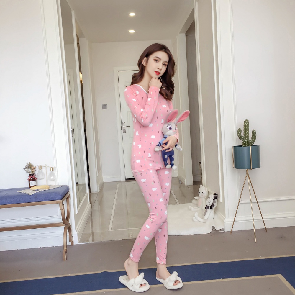Long sleeve thermal pajamas 2pcs set for women