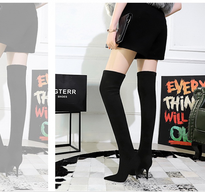 Winter European style high-heeled simple pointed thigh boots