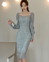 Temperament Korean style package hip slim lace dress