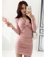 V-neck high elastic slim package hip Korean style dress