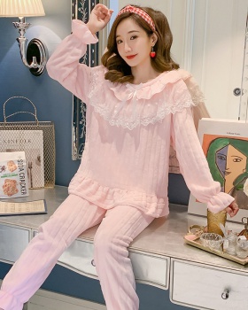 Doll collar loose girl flannel all-match pajamas a set