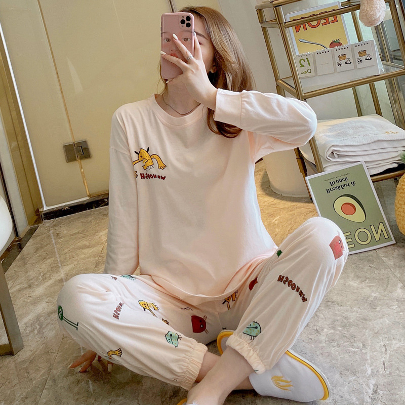 Long sleeve homewear cotton pajamas 2pcs set for women