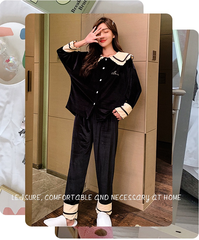 Korean style cardigan thermal pajamas 2pcs set for women