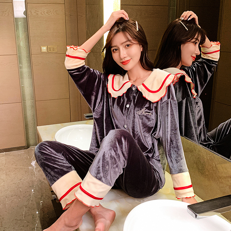 Korean style cardigan thermal pajamas 2pcs set for women