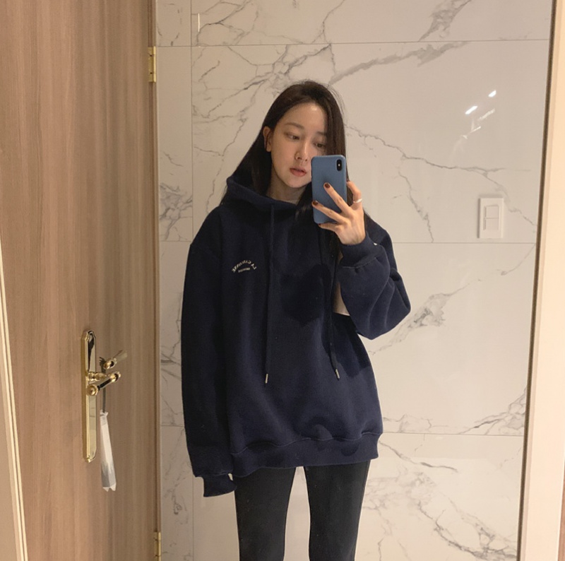 Korean style letters loose printing hooded hoodie