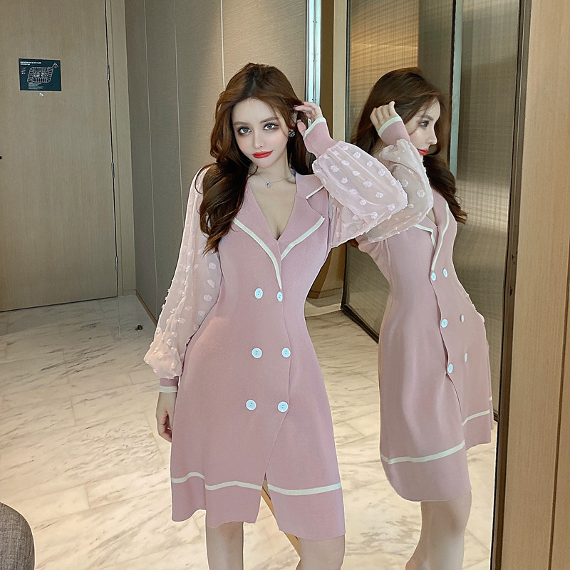 Temperament slim business suit knitted dress for women