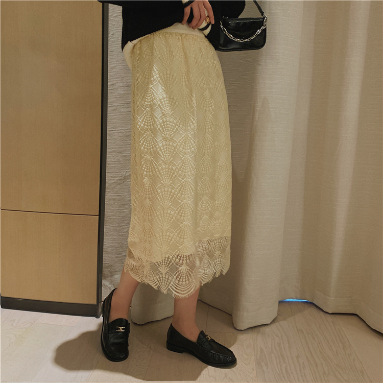 Long high waist knitted lace skirt