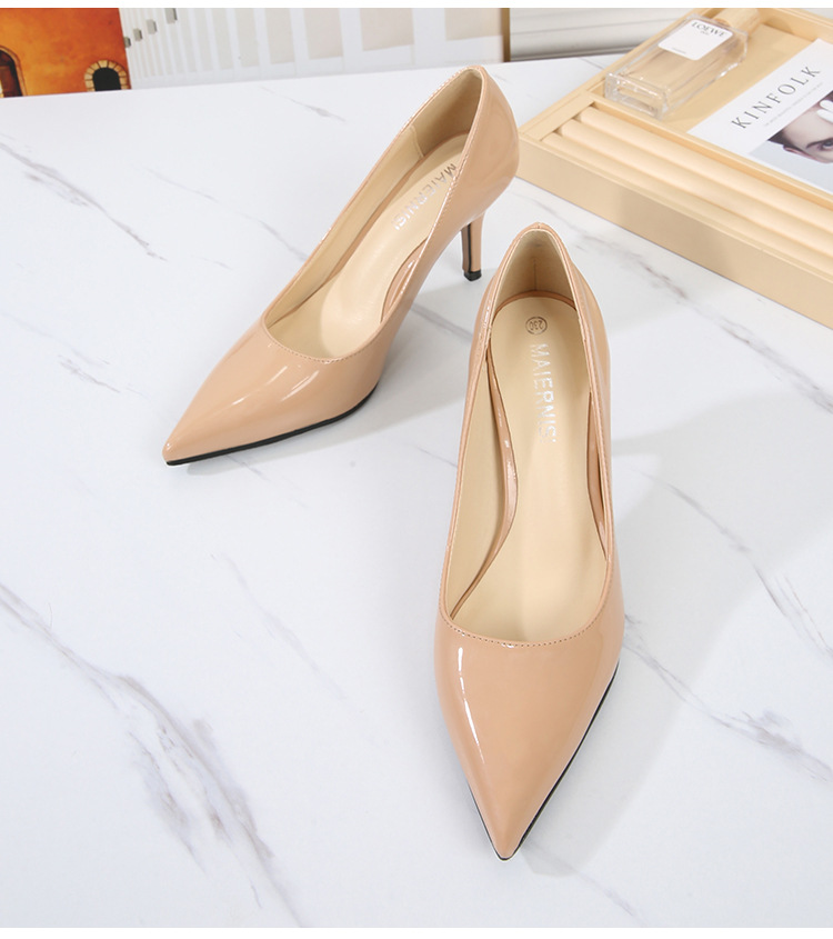 Pointed lady pure high-heeled shoes low fine-root shoes