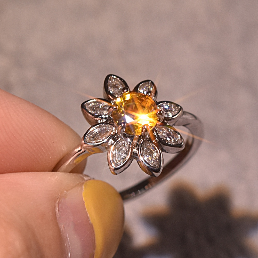 European style rhinestone colors wedding sun flower retro ring