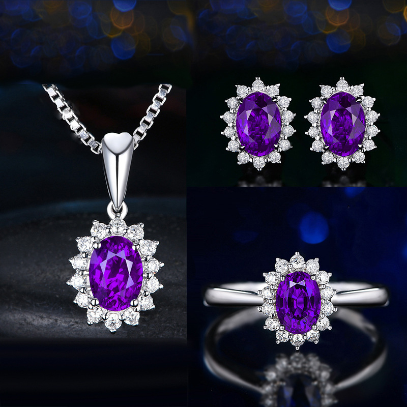 Sapphire European style earrings wedding ring a set for women