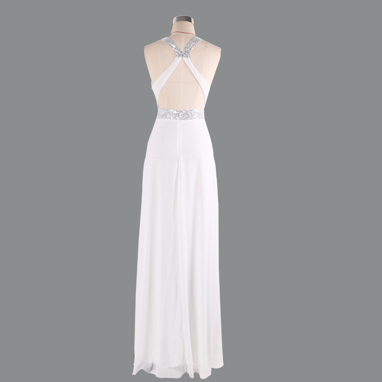 White round neck wedding milk silk evening dress