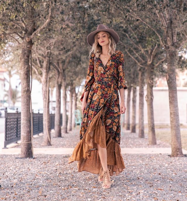 Autumn printing long dress long sleeve retro dress