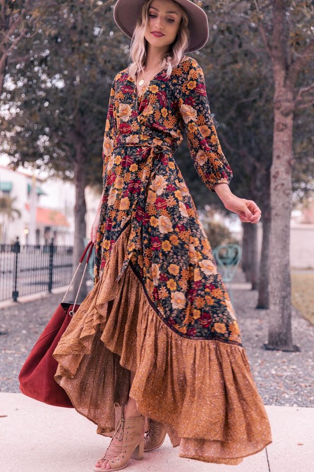 Autumn printing long dress long sleeve retro dress