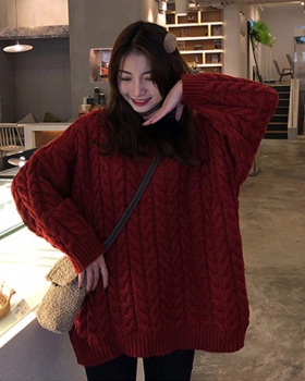 Red long twist thick pullover Korean style lazy sweater