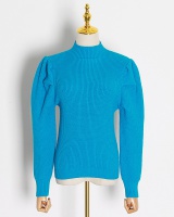 Candy colors puff sleeve sweater slim tops for women